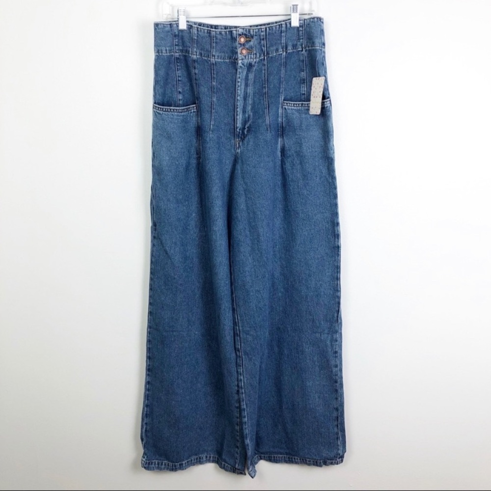 Free People Midnight City Wide Leg Jeans Blue